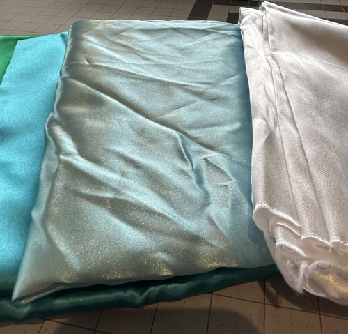 Satin Fabric Lot 4 Yds Green Blue White Formal Quality F55 - Picture 4 of 5