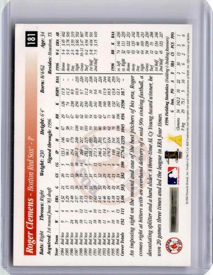 1997 Score Roger Clemens Baseball Card Boston Red Sox #181 - Image 2 of 2