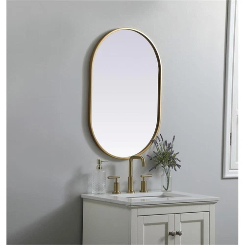 Elegant Decor Asha 20x30" Oval Modern MDF Wood/Iron Mirror in Brass - Picture 10 of 11