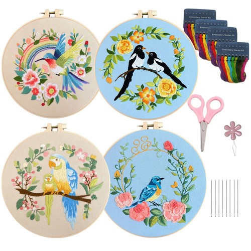 4 Sets Stickerei Starter Kit für Anfänger Kreuzstich gestempelt DIY Dekor Handwerk