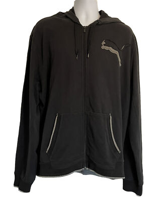 NWT Puma Black Duel Big Cat Logo Full Zip Hoodie Jacket 90% Cotton Size 2XL