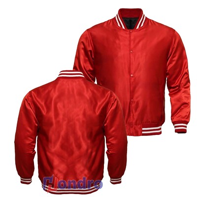 Men's Classic Letterman Red Satin Vintage Bomber Varsity Baseball jacket
