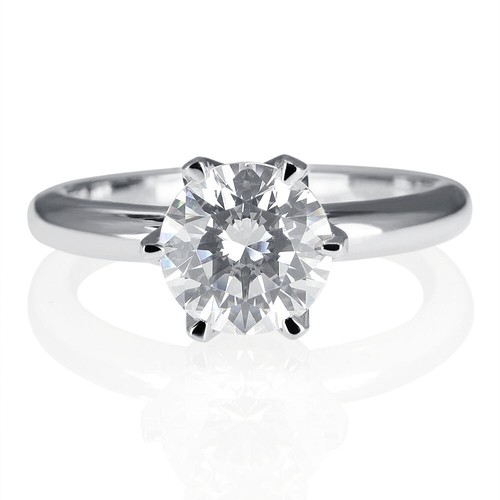 Hermoso anillo de compromiso de diamantes de corte redondo de 1/3 quilate H/SI1 de oro blanco de 14 K - Imagen 2 de 5