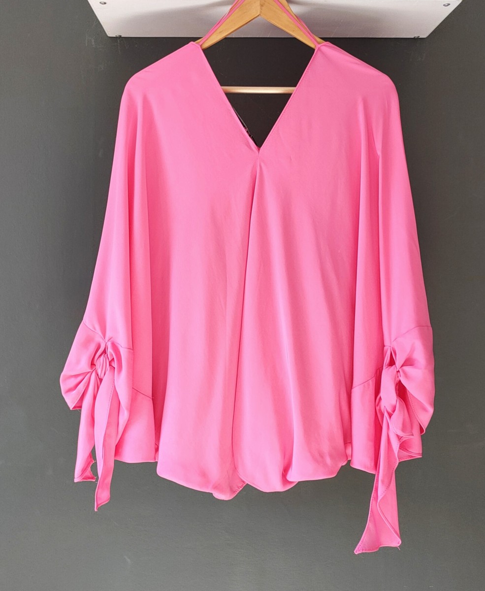 ZARA Blouse Top Flowing With Ties XS S M Oversized Neon Pink ZARA Blouse Top Flowing With Ties XS S M Oversized Neon Pink