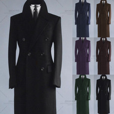100 Cashmere Men's Overcoats Double Breasted Business Long Jackets Outdoor Wear