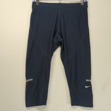 Nike Fit Dry Womens Running Cropped Leggings Navy Blue S Vintage Embroidered Y2K
