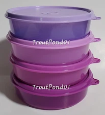 Tupperware Bowls Set of 4 Medium Wonders 12 oz Leftovers Snack Cereal Purple New