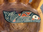 Valencia BIRD SALMON Signed Original Native Hand carved art Cree West Coast