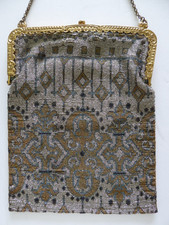 Antique France Art Deco Metalic Micro Beaded 2 sided Purse Evening handbag 9x7"