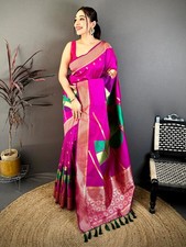 Pink Women Saree Banarasi Katan Silk Meenakari Gold Zari Work With Blouse