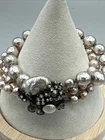Miriam Haskell 50s Baroque Pearl & Rhinestone Bracelet, 3 strand Silver Tone