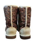 UGG Classic Short Champagne Sparkle Flip Sequin Sheepskin Boots Women's Size 6