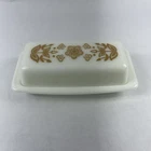 Vintage Pyrex Milk Glass Covered Butter Dish Gold Butterfly Floral