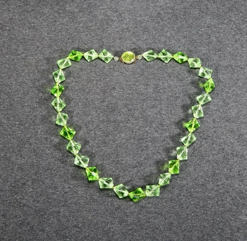 Vintage Costume Jewelry West Germany Bright Green Lucite Beaded Necklace