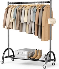 Heavy Duty Clothing Rack, w/ Wheels, Rolling Clothes Racks, for Hanging Coats