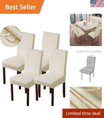 Waterproof Dining Chair Covers Set 4 Beige Luxurious Stretch Fits 19-23.5''