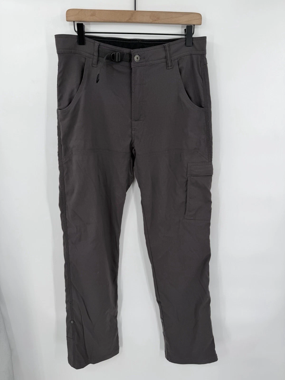 prAna Stretch Zion Pants Gray Roll Up Hiking Travel Climbing Nylon Men’s 31x32