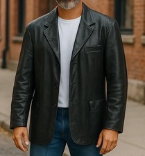 New Jones New York Blazer Jacket Men's Black Leather Genuine Classic Coat 44L