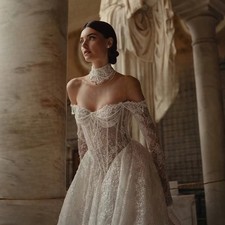 lvory Lace Wedding Dresses A Line Bride Gowns Elegant Full Sleeve Bridal Dress