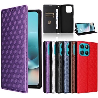 For Motorola Moto G57 Power, Fashion Grid Wallet Flip Leather Stand Cover Case
