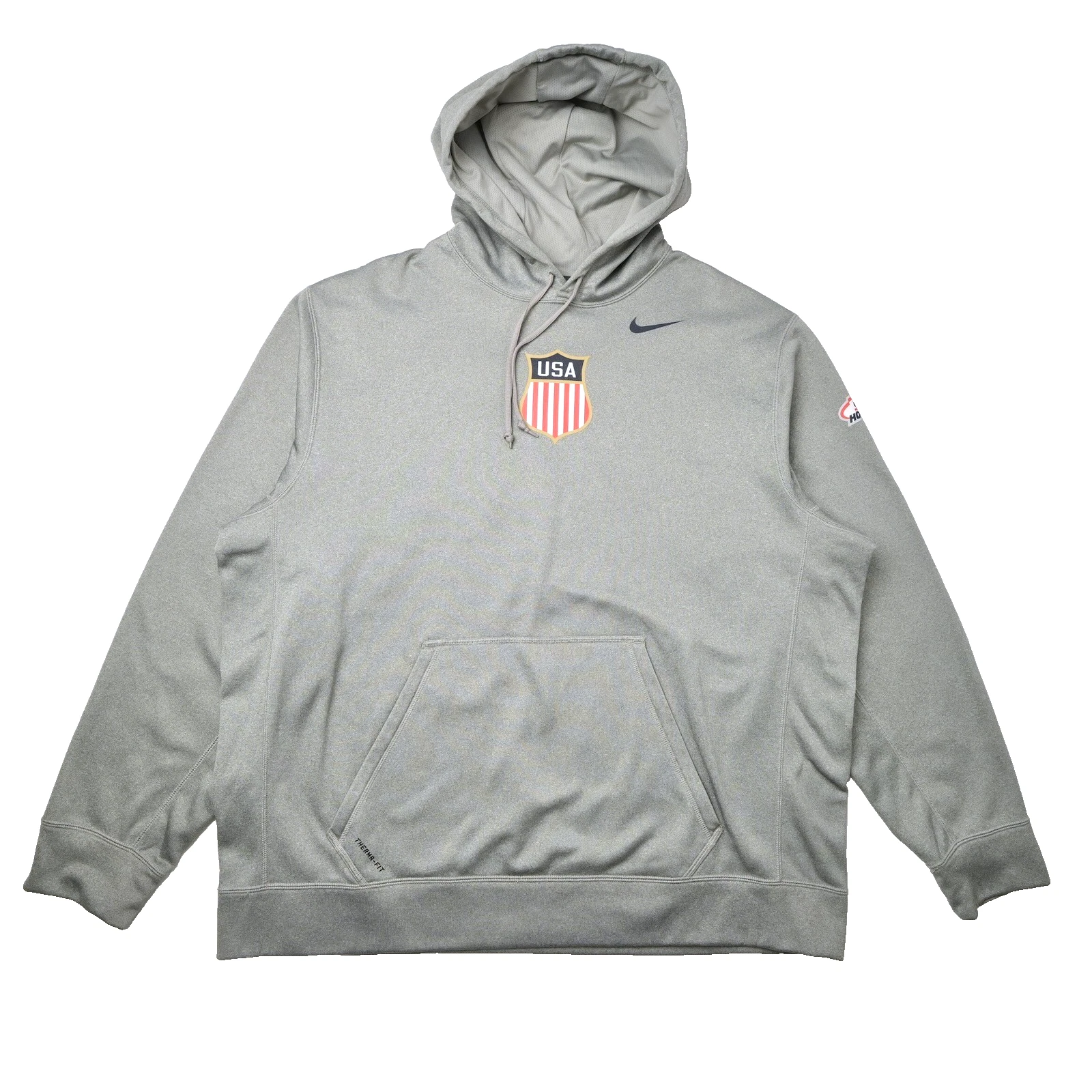 Nike Therma-FIT USA Hockey Hoodie Sweatshirt Grey Pullover Mens Size XXL 2XL