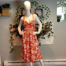 Guess Vintage Floral Sundress 100% Cotton Retro Style A-line Size L RefJ017
