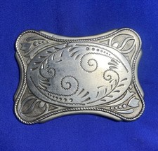 VINTAGE Silver Tone Filigree Engraved Wide Western Belt Buckle, Floral  Scroll