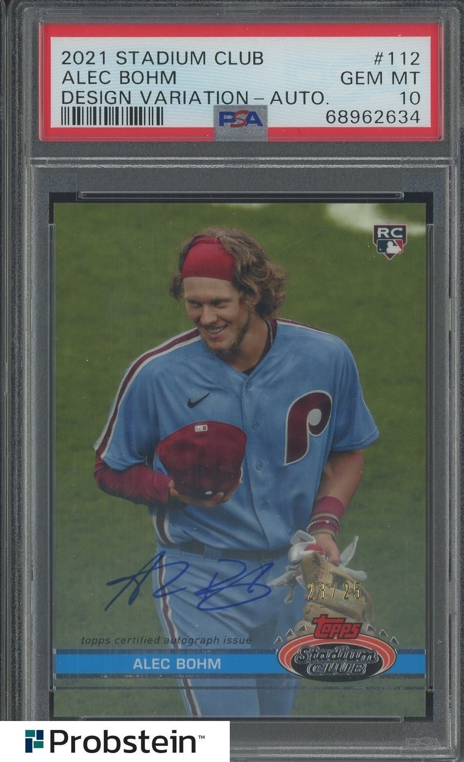 2021 Stadium Club Design Variation AUTO #112 Alec Bohm RC Phillis /25 PSA 10