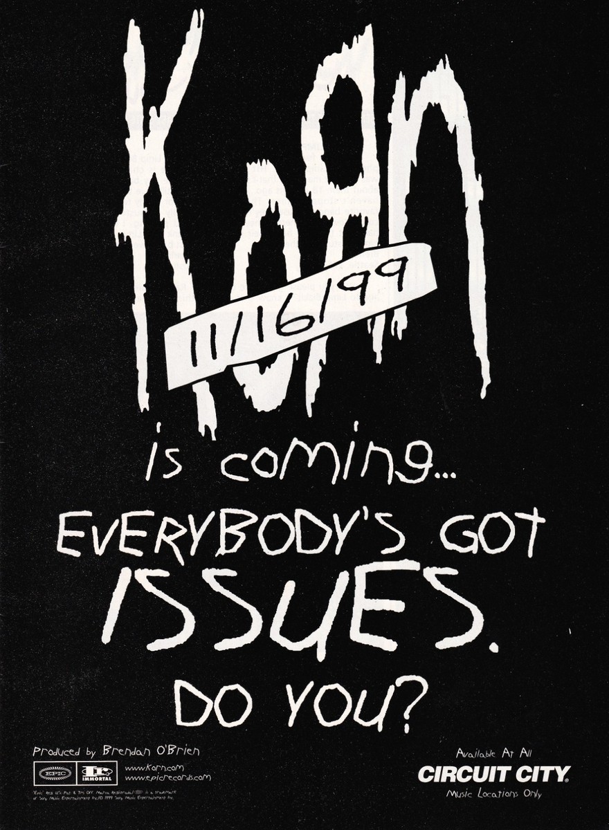 korn ポスター　非売品　激レア KORN EVERYBODY'S GOT ISSUES DO YOU TEASER ALBUM PROMO 8X11 PRINT