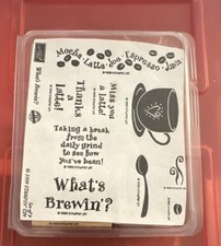 Stampin' Up! Coffee & Tea Mounted Rubber Stamp Set Wood Background