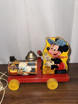 Fisher Price 1949 Pull Toy Disney Mickey Mouse Choo-Choo Engine #485 Works!