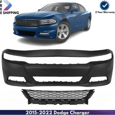 Front Bumper Cover Paintable & Lower Grille Kit For 2015-2022 Dodge Charger