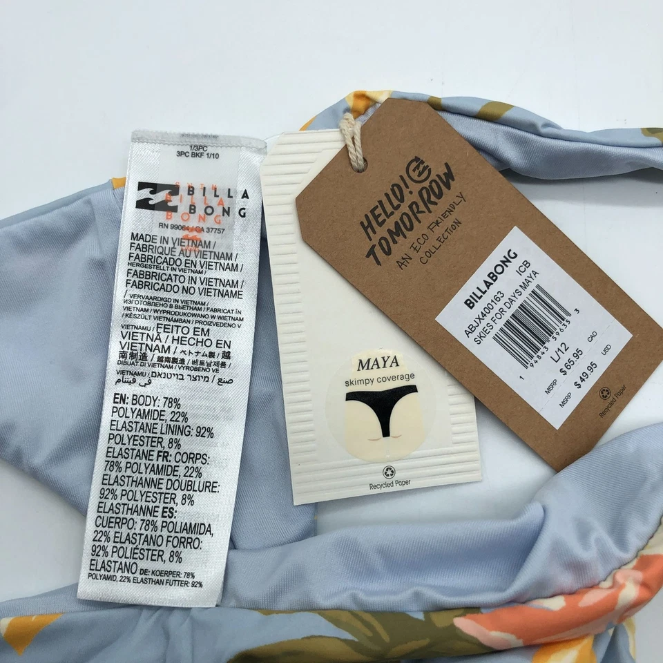 Parte inferior de bikini maya Billabong Skies For Days escasa cobertura floral azul L/12 Foto 3 de 4