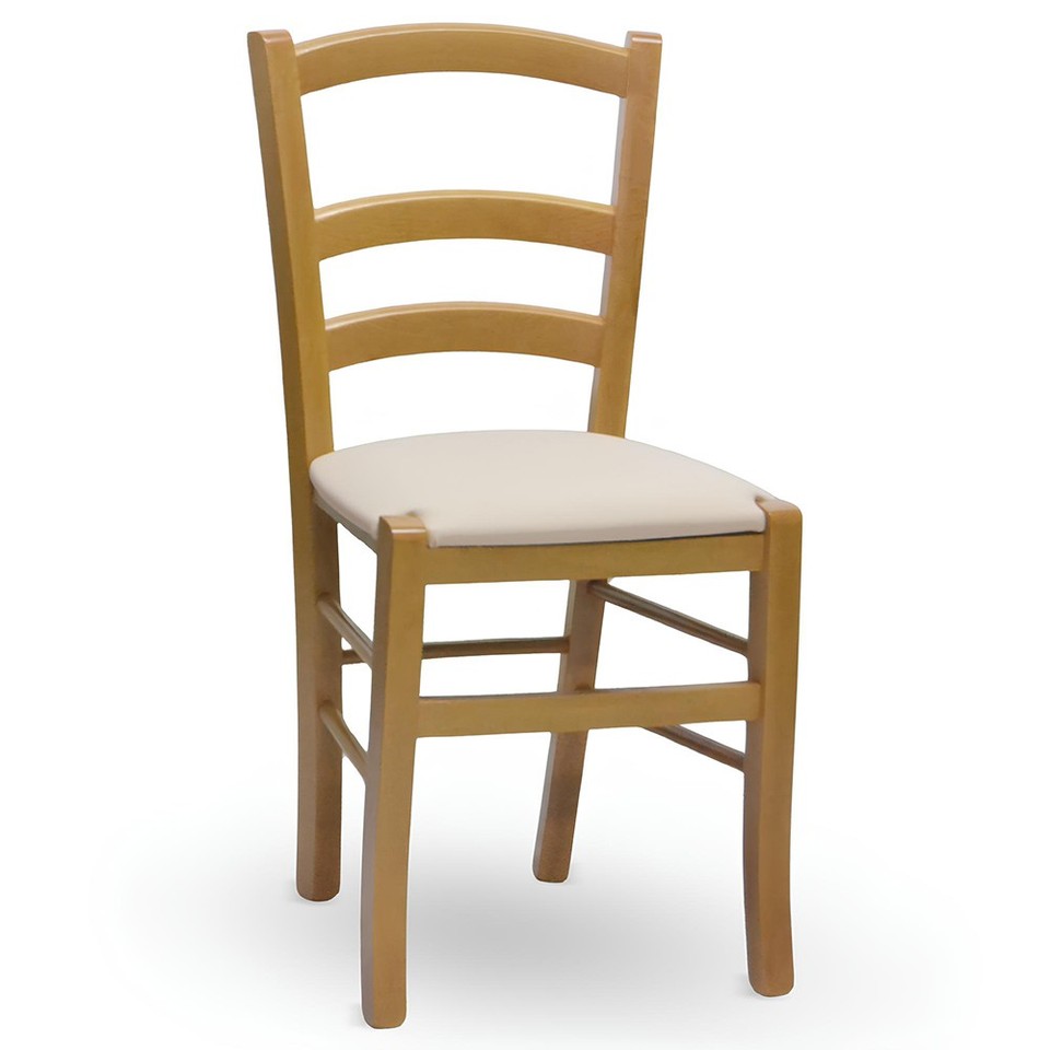 Chaise En Bois Venezia Noyer Clair Avec Assise Rembourrée Similicuir