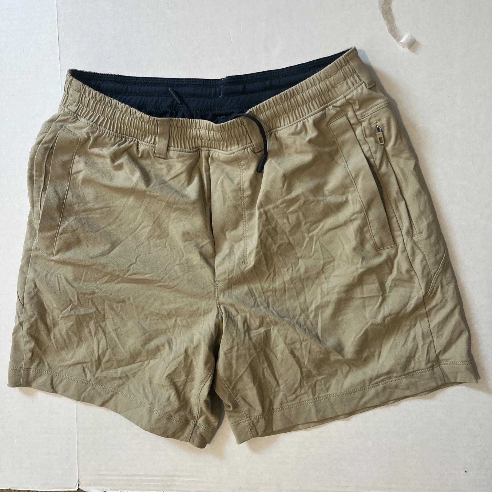birddogs Men’s Large Lined Chino Shorts Beige Drawstring Elastic Waist 6” Inseam