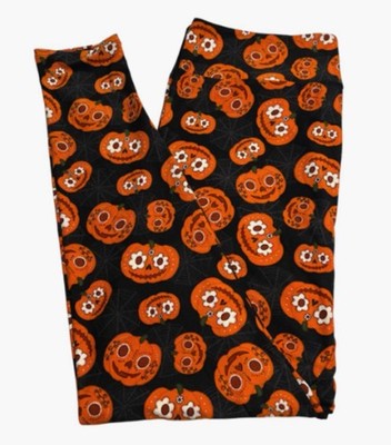 LuLaRoe Leggings TC2 Tall Curvy 2 BLACK Sugar Skull Halloween PUMPKIN Spider WEB