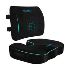 CloudBliss Ergonomic Seat Cushion Lumbar Support Pillow Set, Black,Large