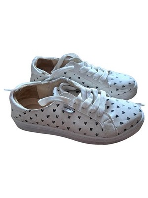 Noosy Damen Sneaker low Herzmuster Weiß Gr. 37 Freizeitschuh