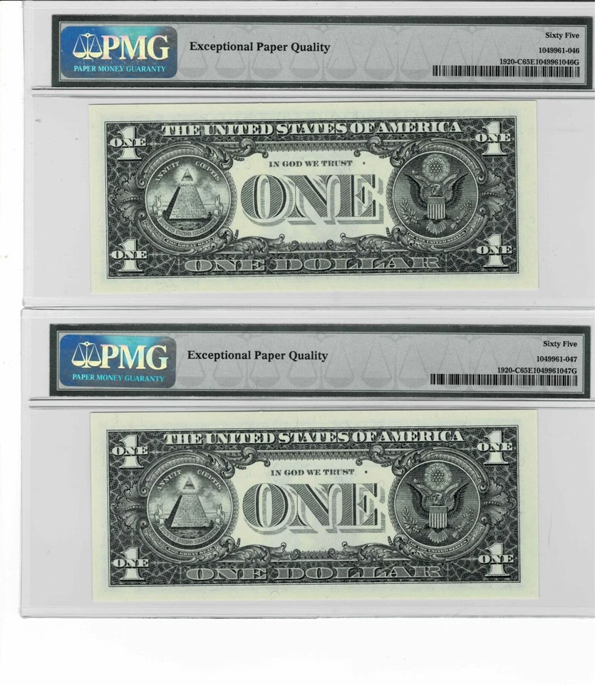 1993 $1 Federal Reserve 'WEB'Notes-PHILLY-(2 Consecutive) Run 9- 1/9-PMG 65 EPQ - Image 4 of 4
