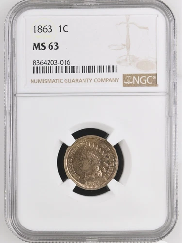 1863 1c Indian Head Penny NGC MS63