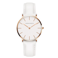 Classic Minimalistic White Leather Quartz Wrist Watch