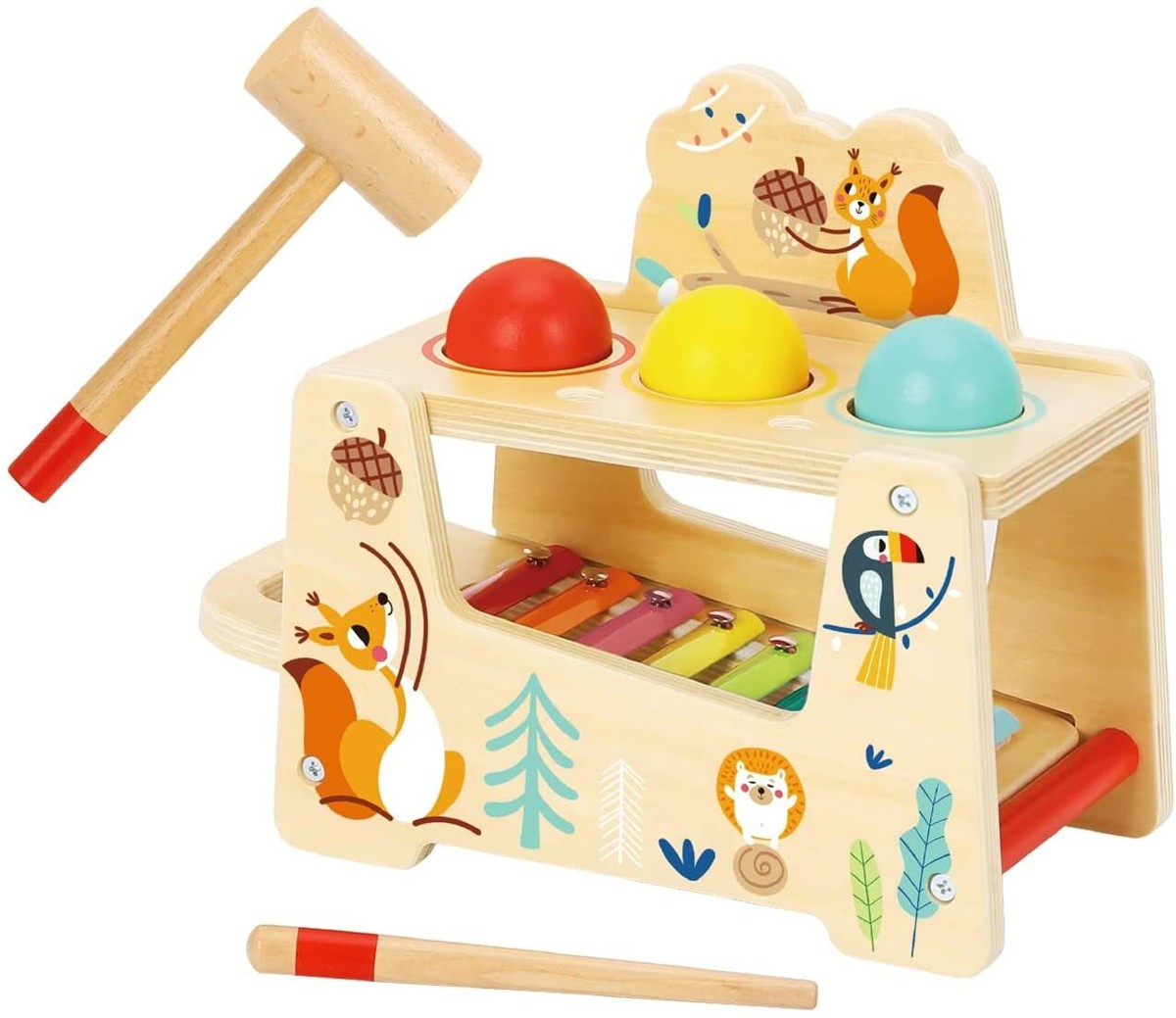 Pound Tap Bench Wooden Toy Toddlers Musical Hammering Toy with