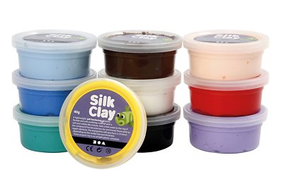 Creativ Seidenknete Sortiment (10 x 40g Töpfe) - Grundfarben 1 - ideales Geschenkset