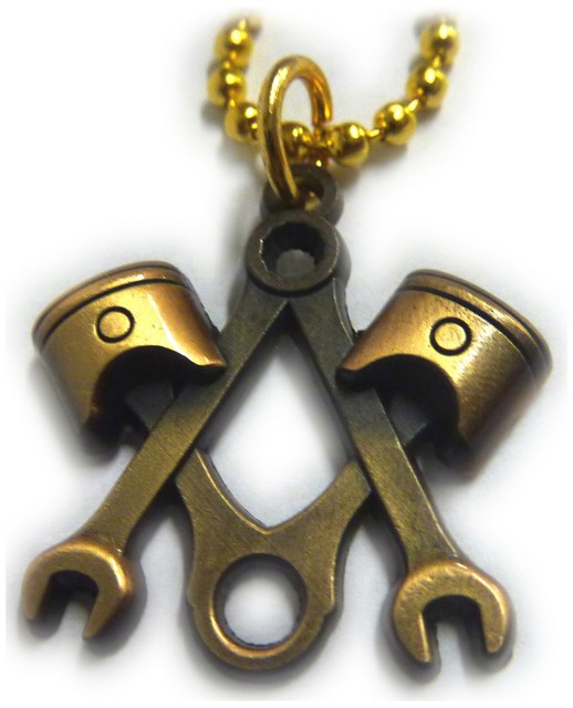 Masonic Wrench Piston Mechanic Harley Indian Antique Gold Pendant