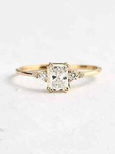 Art Deco 2Ct Radiant Cut Lab Created Diamond 14K Yellow Gold FN Engagement Ring