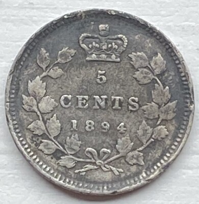 1894 Canada 5 Cents Silver Coin 