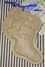 NWT VTG 1994 BROWN BAG CHRISTMAS STOCKING TEDDY BEAR STONEWARE COOKIE MOLD PRESS