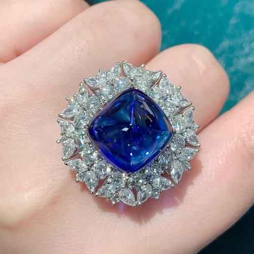 New Luxury Big Sugar Tower Blue Topaz Classical Women Girl Silver Gemstone Rings - Picture 2 of 6