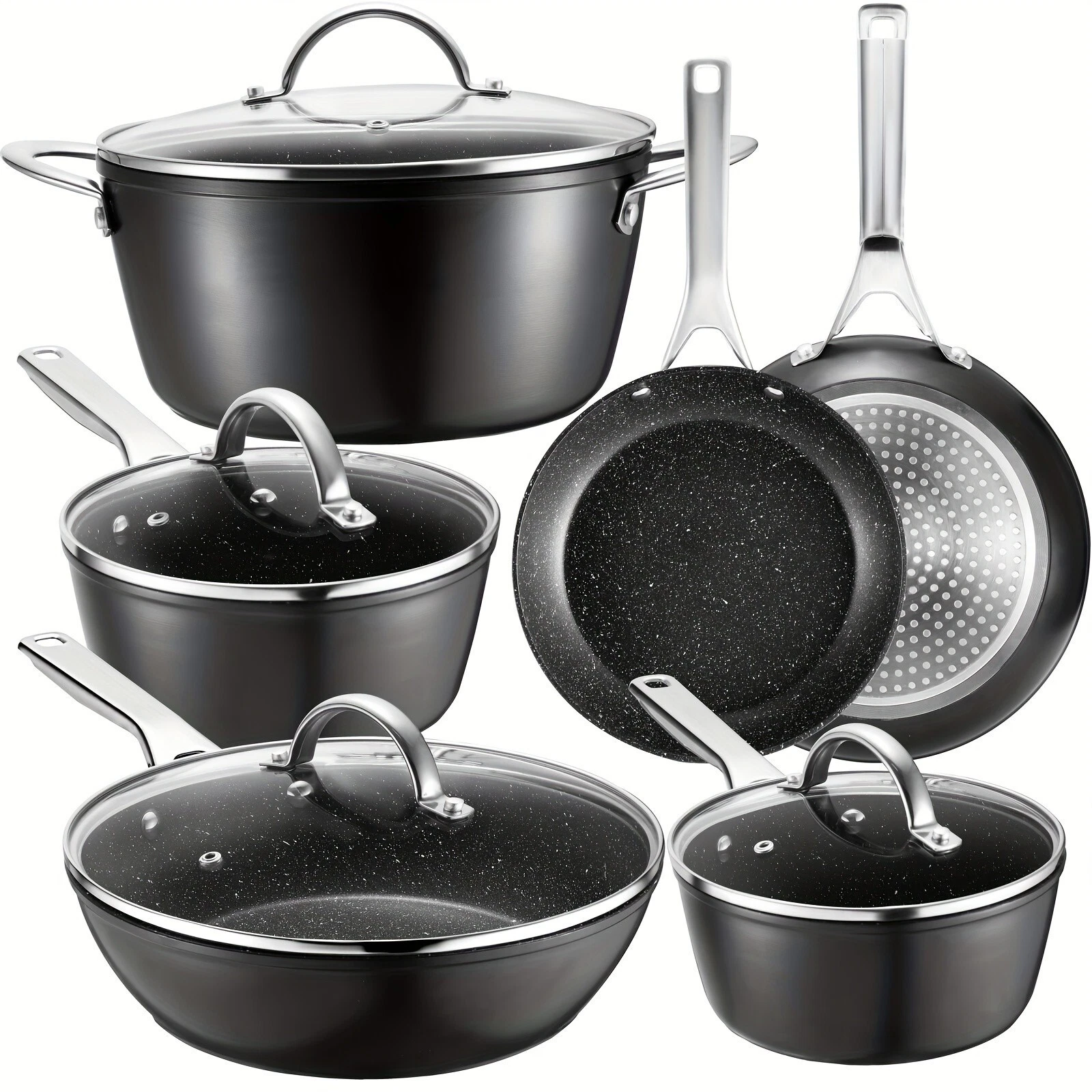 10 pcs Induction pan set non-stick pots&pans, Oven &Dishwasher safe perfect gift