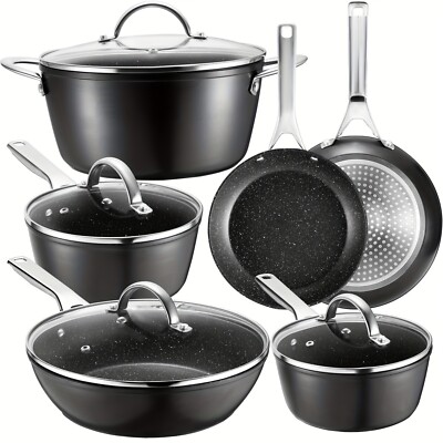 10 tlg Induktion Pfannenset Antihaft Töpfe & Pfannen, Backofen & Spülmaschinenfest Perfektes Geschenk